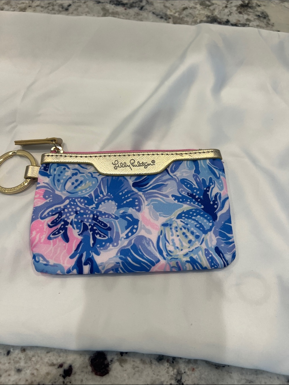 Lilly Pulitzer Blue Floral Zip Card Case with Key Ring